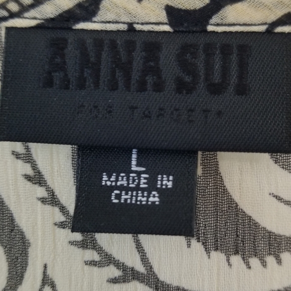 Anna Sui Target Black Floral Print Low V Neck Sheer Top Large - Picture 2 of 7